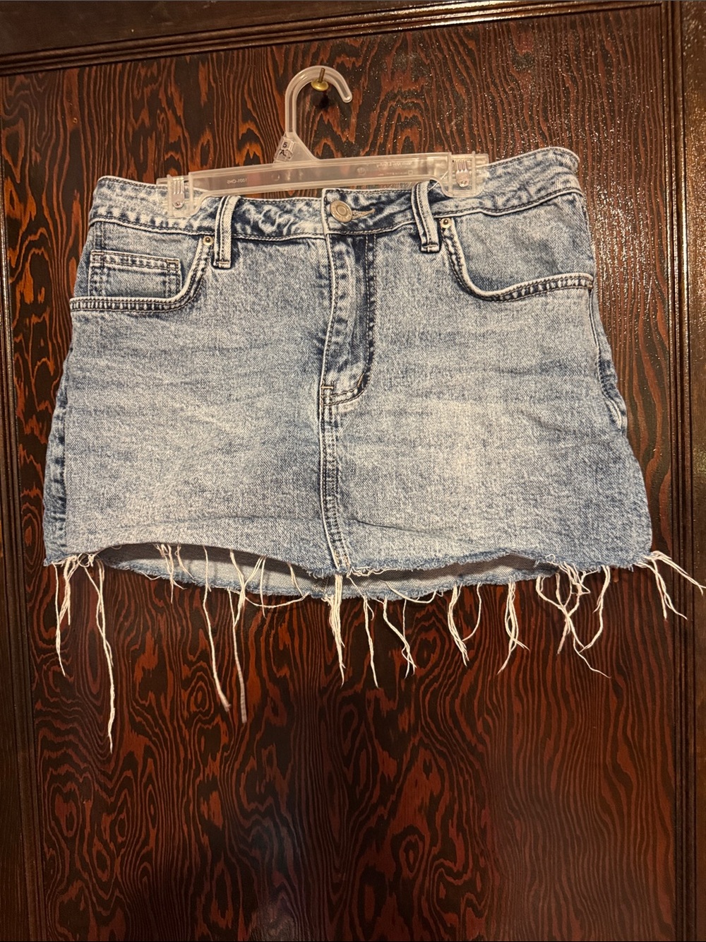 Light Wash Denim Mini Skirt with Frayed Hem